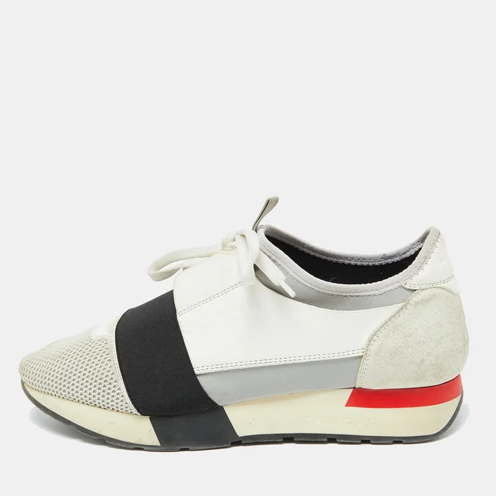 Balenciaga Multicolor Leather Mesh and Suede Race Runner Low Top Sneakers Size 40