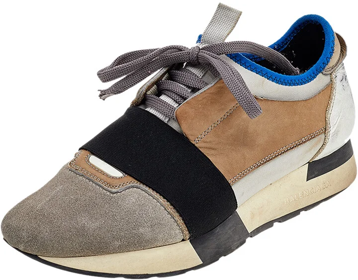Balenciaga Multicolor Leather/Suede and Fabric Race Runner Sneakers Size 37