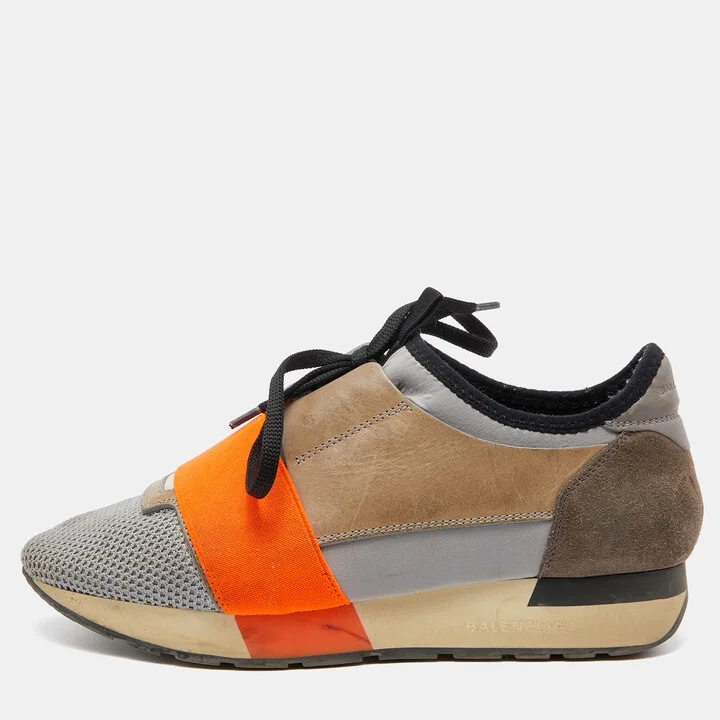 Balenciaga Multicolor Leather Suede and Mesh Race Runner Sneakers Size 37
