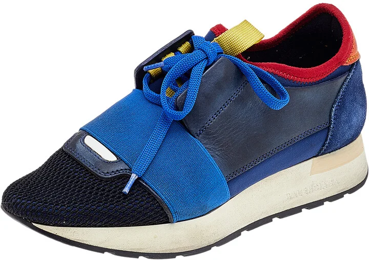 Balenciaga Multicolor Mesh And Leather Race Runner Low Top Sneakers Size 35