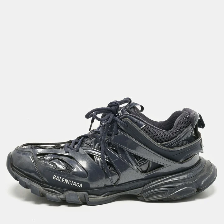 Balenciaga Navy Blue Faux Leather and Mesh Track Sneakers Size 46