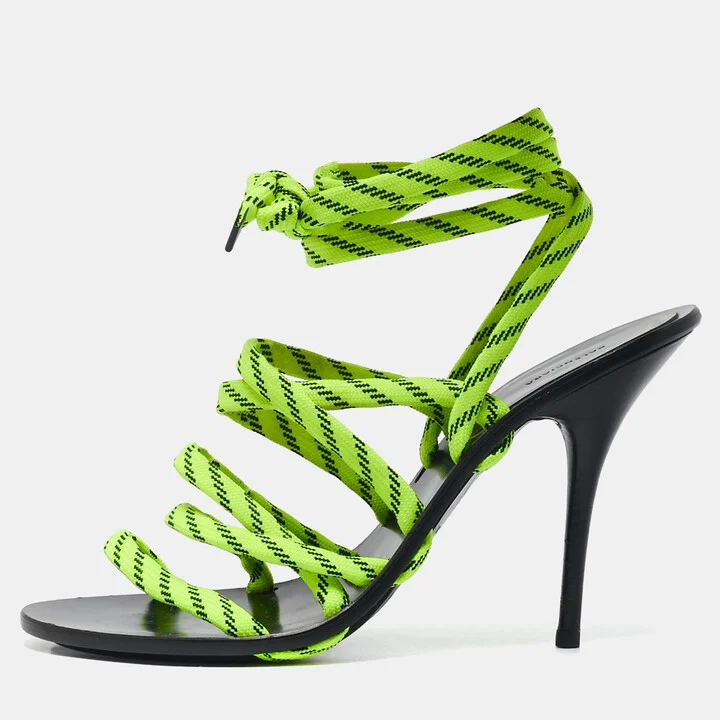 Balenciaga Neon Green Fabric Lace Up Sandals Size 39