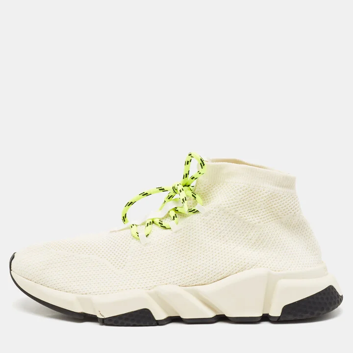 Balenciaga Off white Knit Fabric Speed Trainer Sneakers Size 43