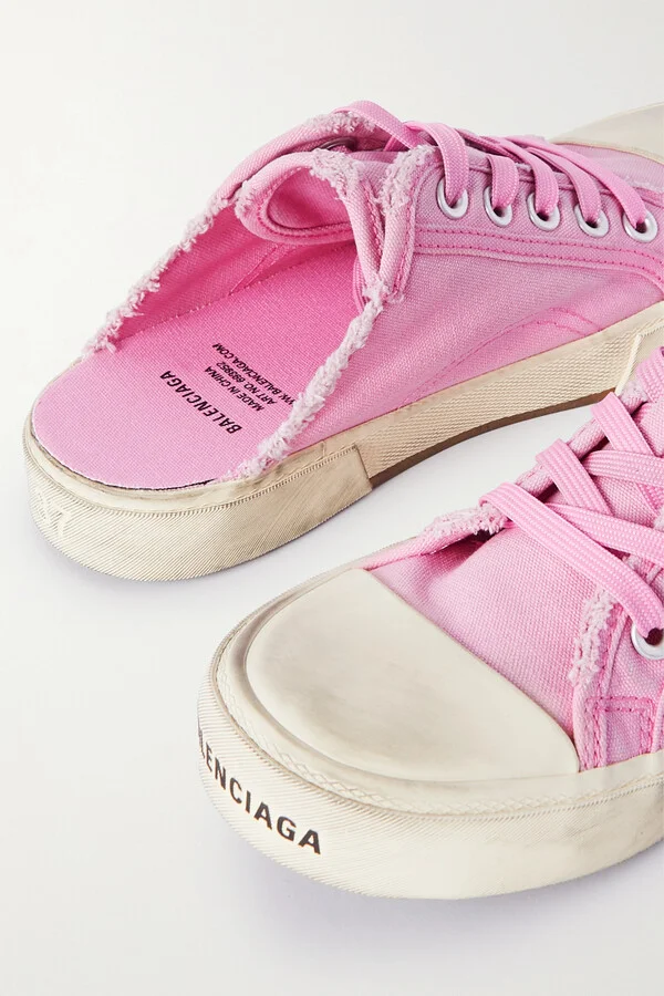 Balenciaga - Paris High Distressed Rubber And Cotton-canvas Slip-on Sneakers - Pink - Image 4