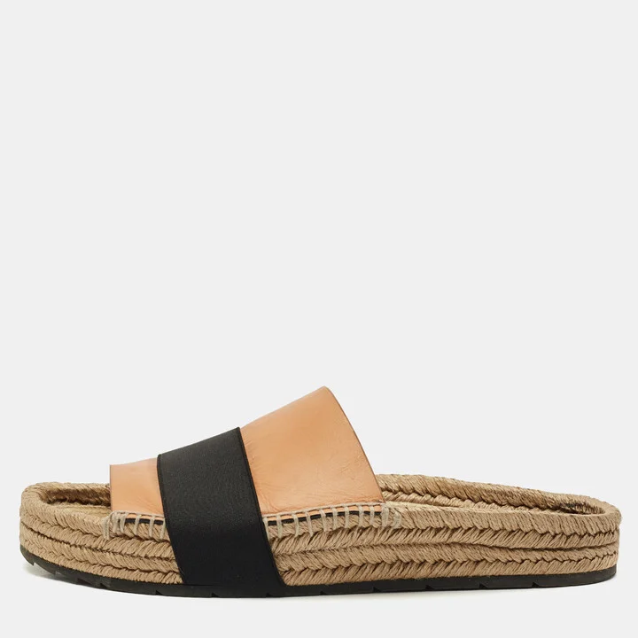 Balenciaga Peach/Black Leather and Elastic Espadrille Flats Size 41