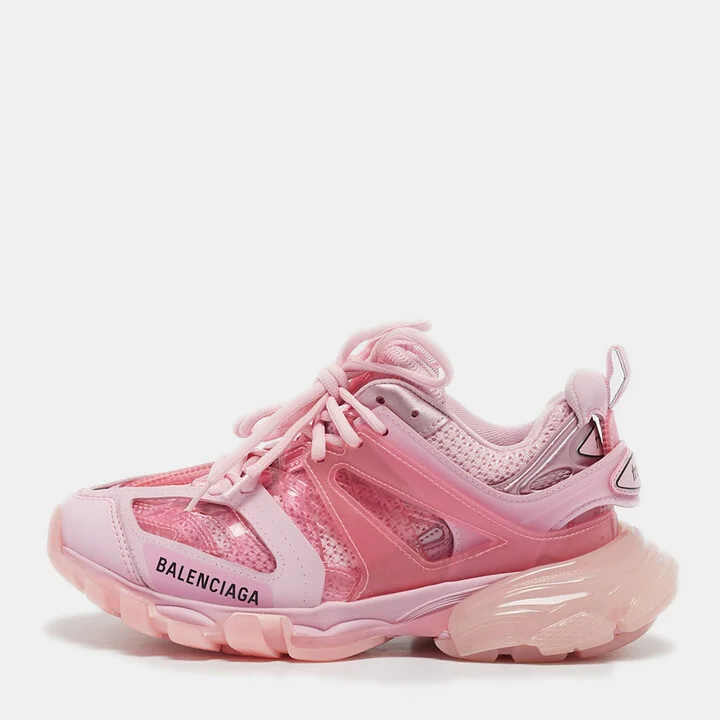 Balenciaga Pink Faux Leather and Mesh Track Sneakers Size 37