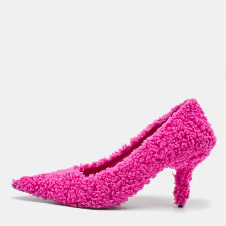 Balenciaga Pink Faux Shearling Knife Pumps Size 38.5