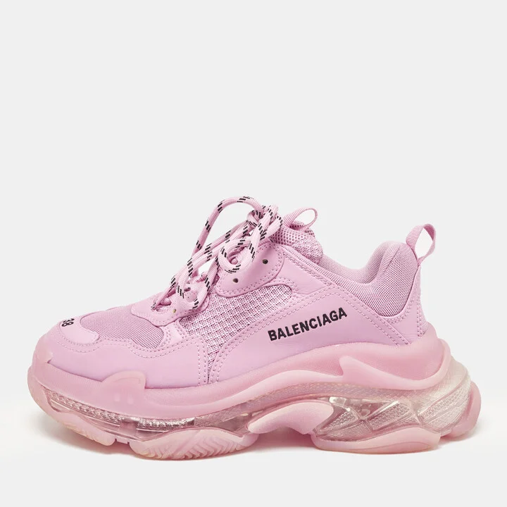 Balenciaga Pink Leather and Mesh Triple S Lace Up Sneakers Size 38
