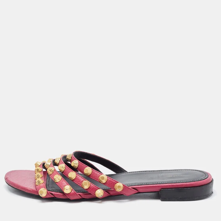 Balenciaga Pink Leather Arena Flat Slides Size 38.5