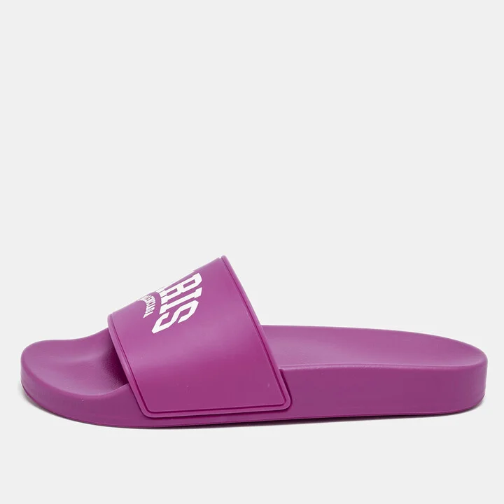 Balenciaga Pink Rubber Cities Paris Pool Slides Size 39