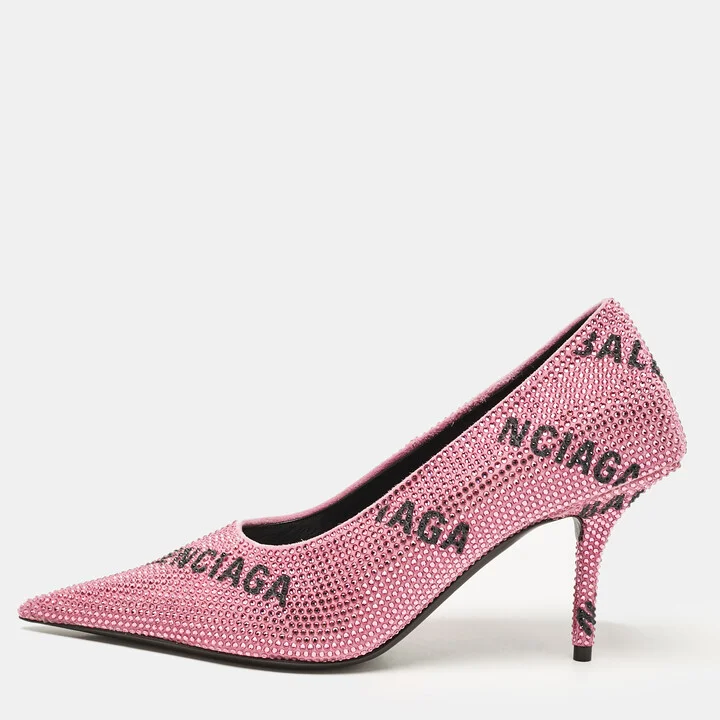 Balenciaga Pink Suede Crystal Embellished Square Knife Pumps Size 36