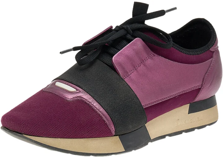 Balenciaga Purple/Black Neoprene And Leather Race Runner Sneakers Size 39