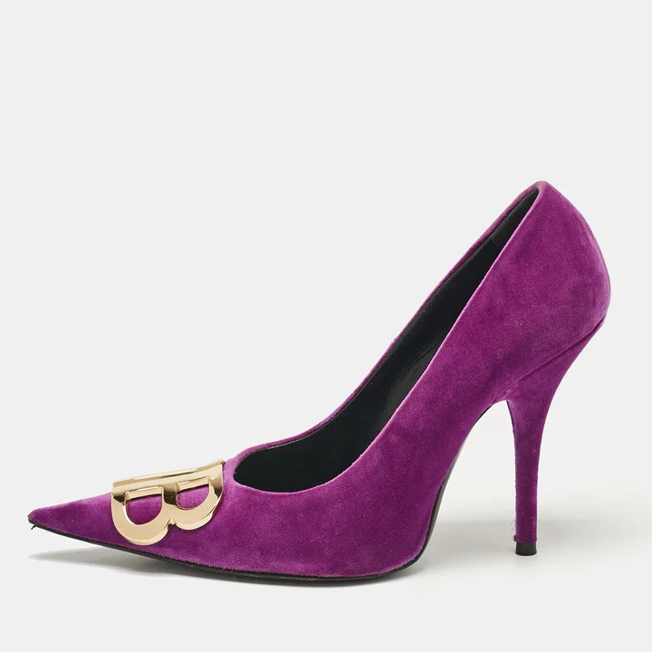 Balenciaga Purple Velvet BB Knife Pointed Toe Pumps Size 36.5