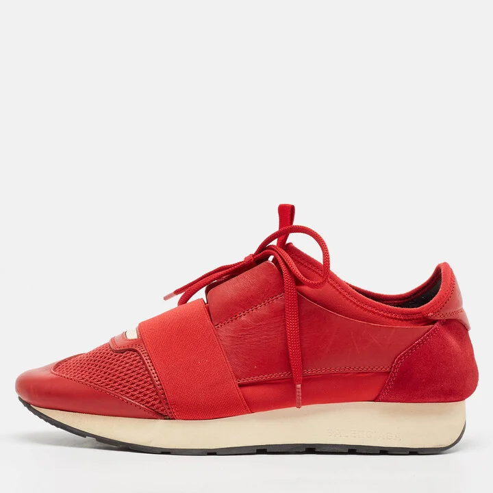 Balenciaga Red Leather and Suede Race Runner Lace Up Sneakers Size 38