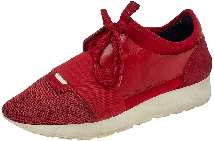 Balenciaga Red Mesh And Leather Race Runner Low Top Sneakers Size 39