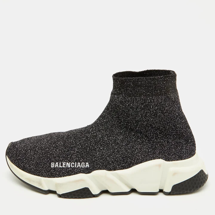 Balenciaga Shimmery Black Metallic Knit Fabric Speed Trainer Sneakers Size 39
