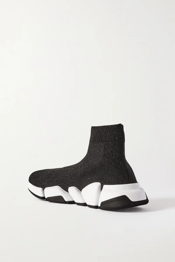 Balenciaga - Speed 2.0 Logo-print Glittered Stretch-knit High-top Sneakers - Black - Image 3