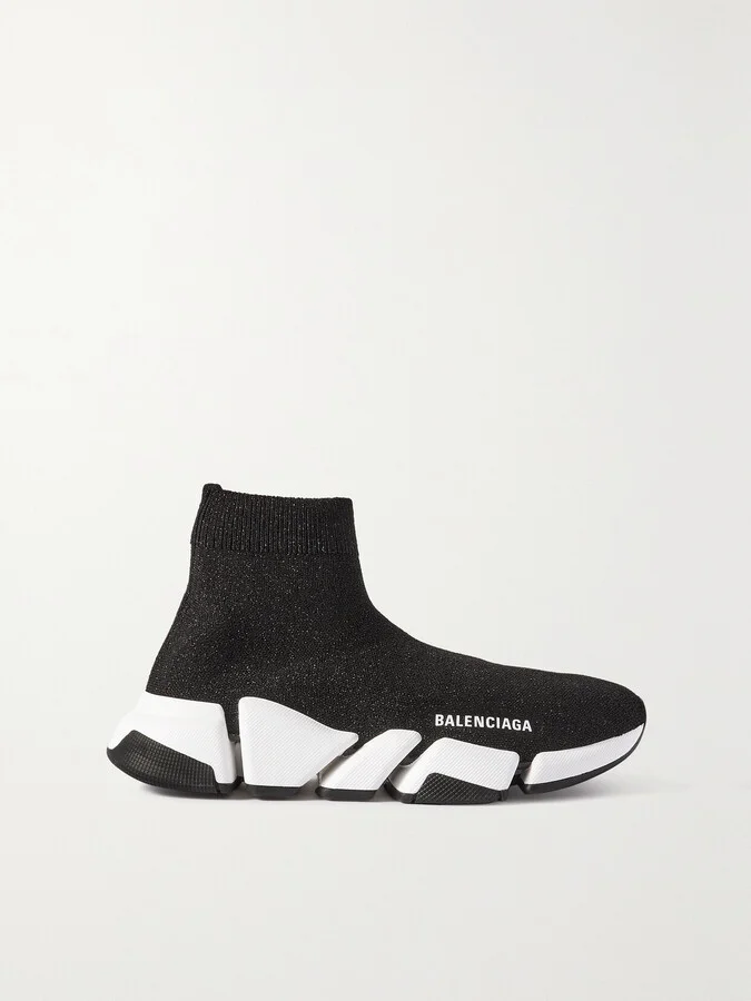 Balenciaga - Speed 2.0 Logo-print Glittered Stretch-knit High-top Sneakers - Black