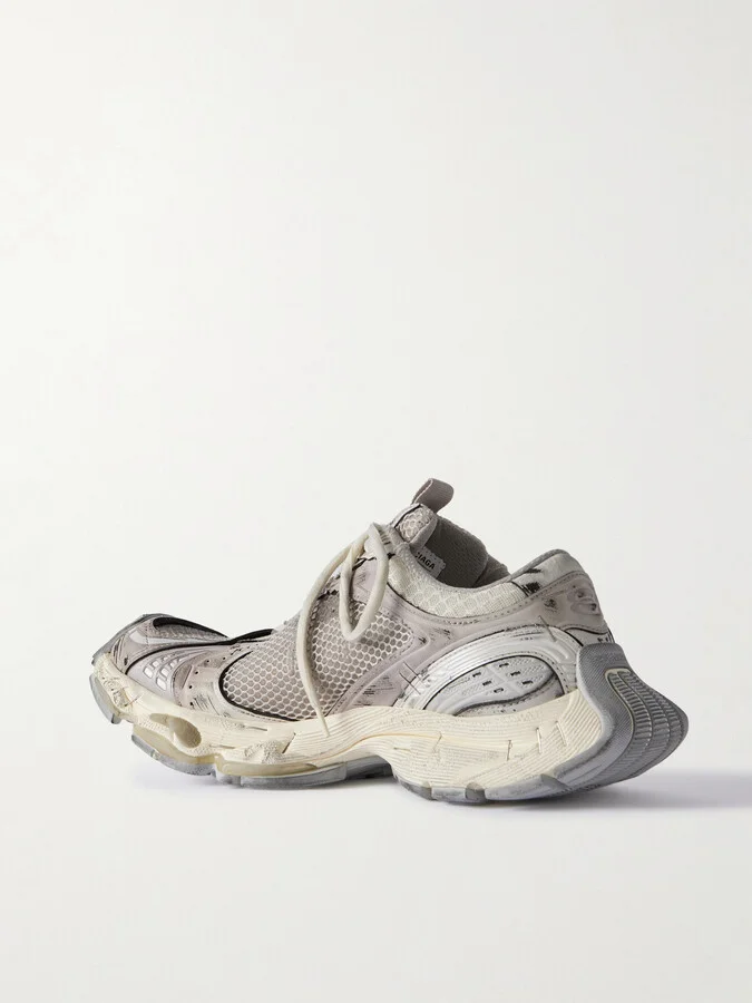 Balenciaga - Stapler Distressed Mesh And Rubber Sneakers - Neutrals - Image 3