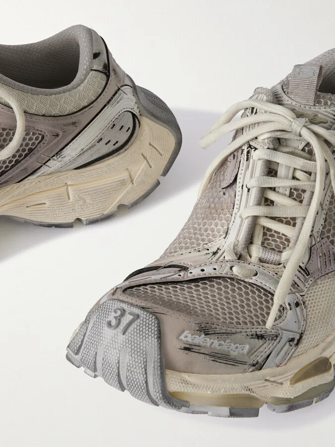 Balenciaga - Stapler Distressed Mesh And Rubber Sneakers - Neutrals - Image 4