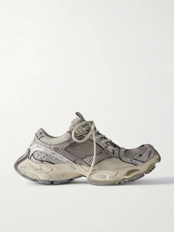 Balenciaga - Stapler Distressed Mesh And Rubber Sneakers - Neutrals
