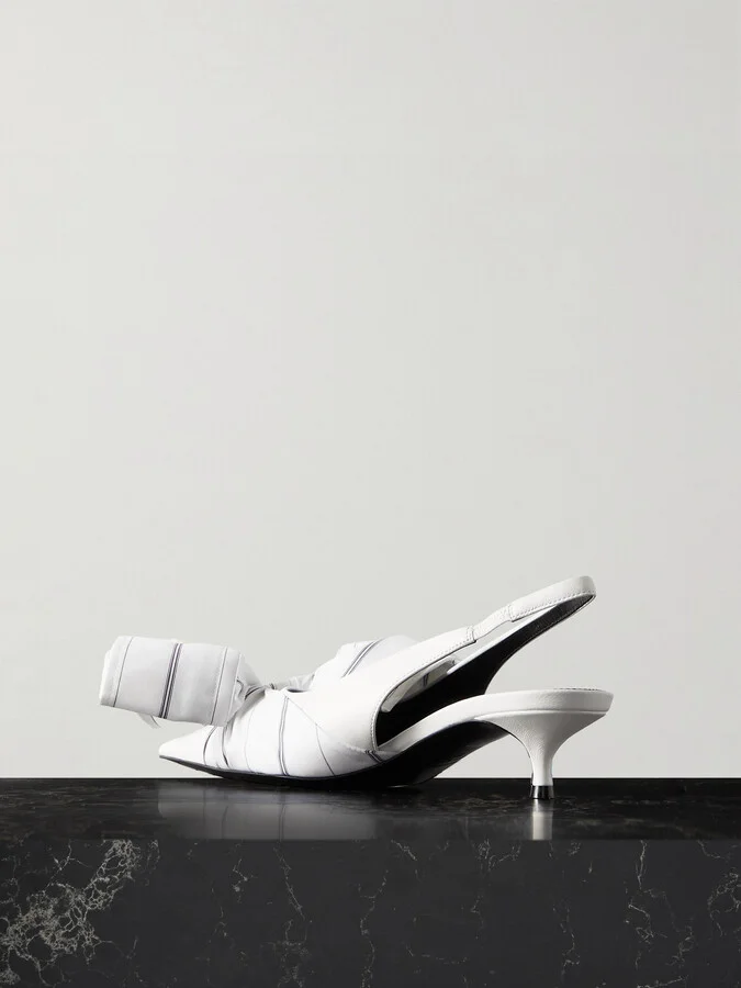 Balenciaga - Striped Poplin-trimmed Leather Slingback Pumps - White - Image 3