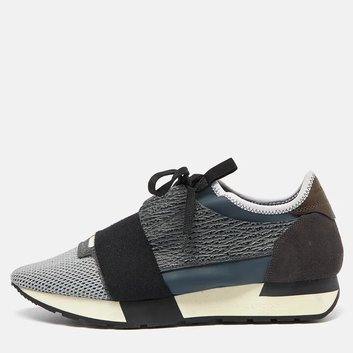Balenciaga Tri Color Leather Mesh and Suede Race Runner Sneakers Size 39