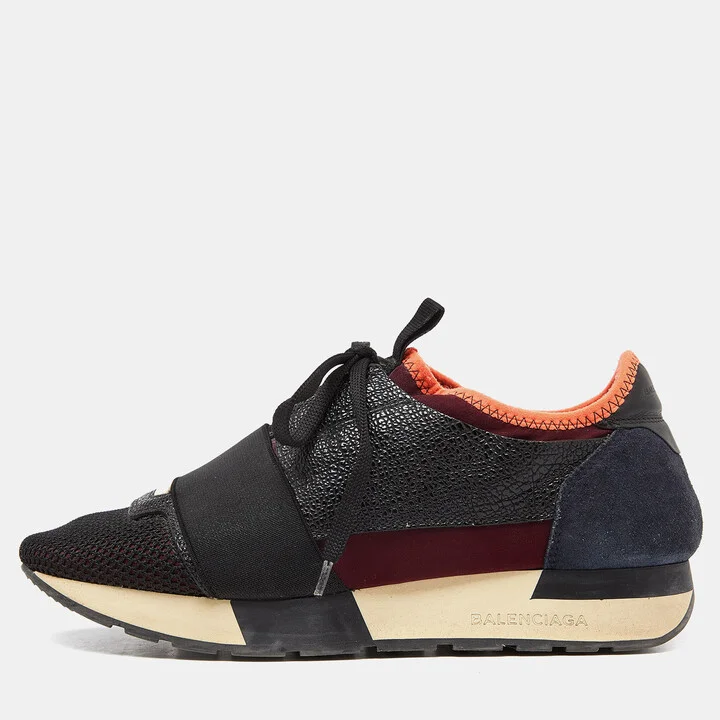 Balenciaga Tri Color Leather Suede and Mesh Race Runner Sneakers Size 36