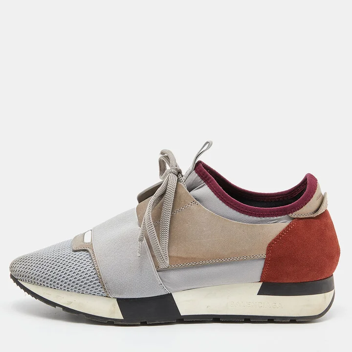 Balenciaga Tri Color Leather Suede nd Mesh Race Runner Low Top Sneakers Size 38