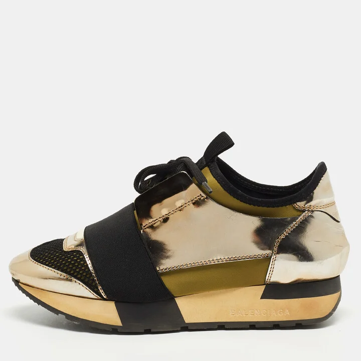 Balenciaga Tricolor Foil Leather and Mesh Race Runner Low Top Sneakers Size 35