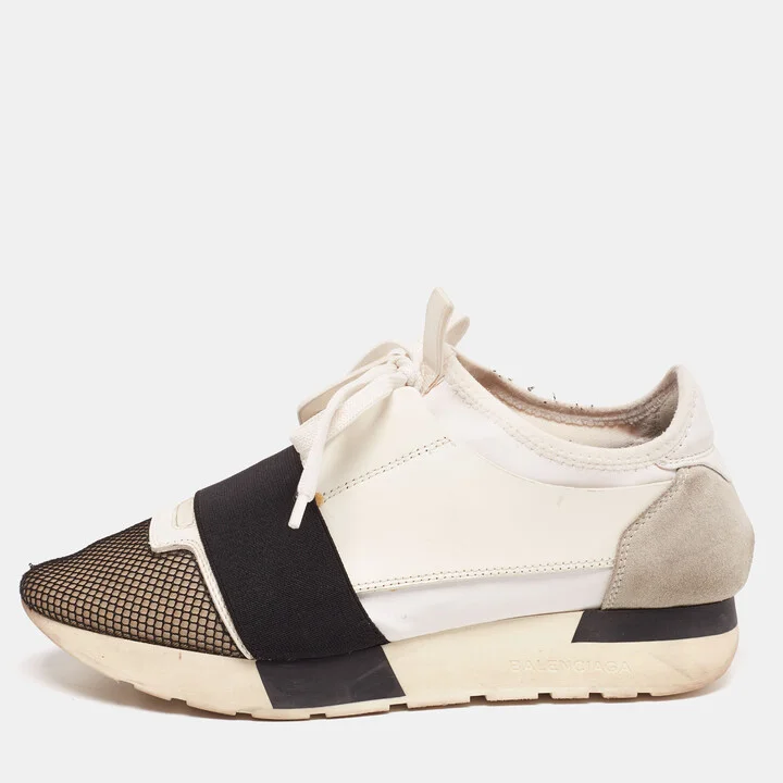 Balenciaga Tricolor Leather And Mesh Race Runner Sneakers Size 37