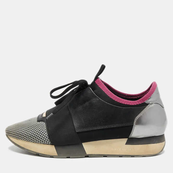 Balenciaga Tricolor Leather and Mesh Race Runner Sneakers Size 38