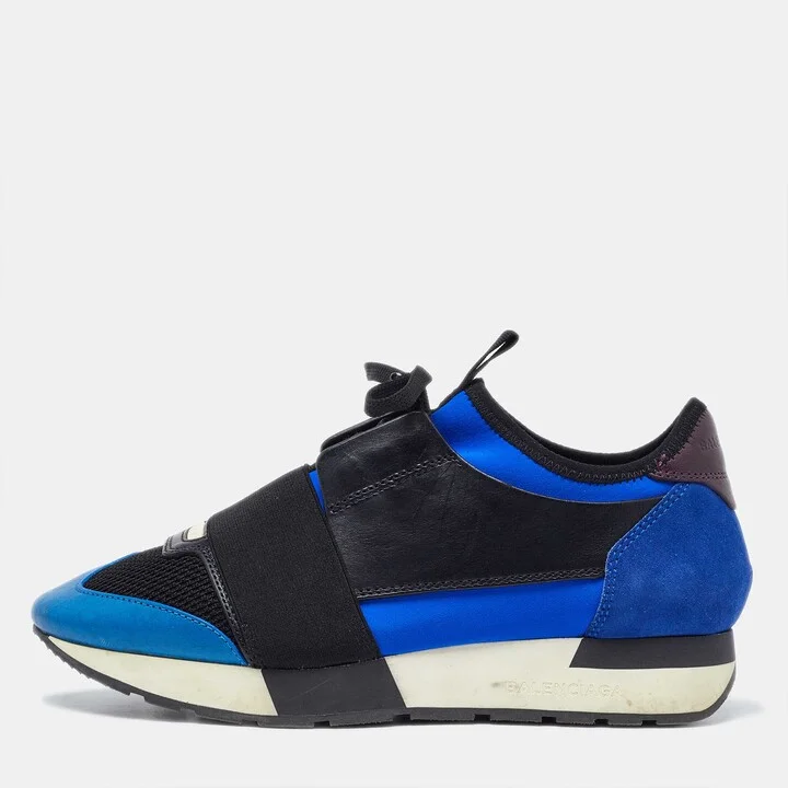 Balenciaga Tricolor Leather Suede and Mesh Race Runner Sneakers Size 37