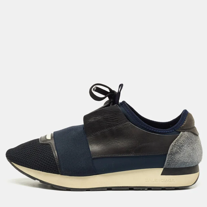 Balenciaga Tricolor Leather Suede and Mesh Race Runner Sneakers Size 40