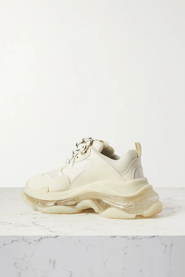 Balenciaga - Triple S Clear Sole Logo-embroidered Faux Leather And Mesh Sneakers - Cream - Image 3