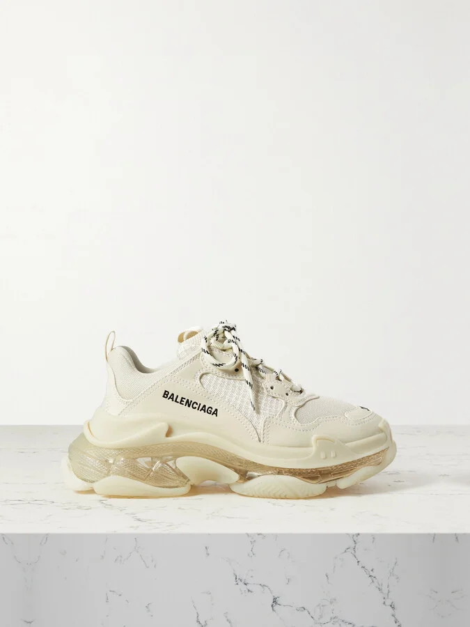 Balenciaga - Triple S Clear Sole Logo-embroidered Faux Leather And Mesh Sneakers - Cream