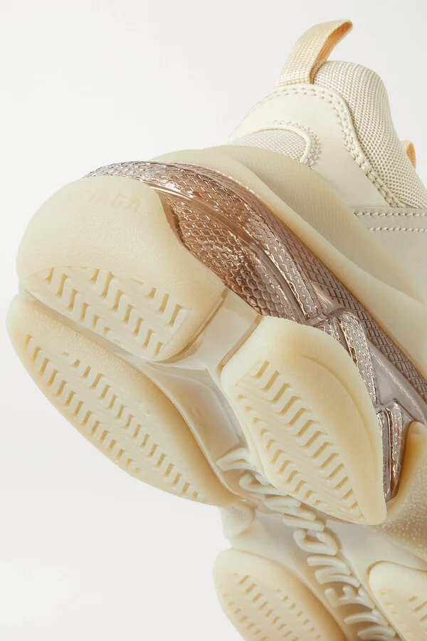 Balenciaga - Triple S Clear Sole Logo-embroidered Faux Leather And Mesh Sneakers - Neutrals - Image 4