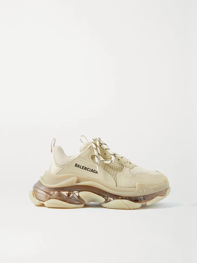 Balenciaga - Triple S Clear Sole Logo-embroidered Faux Leather And Mesh Sneakers - Neutrals