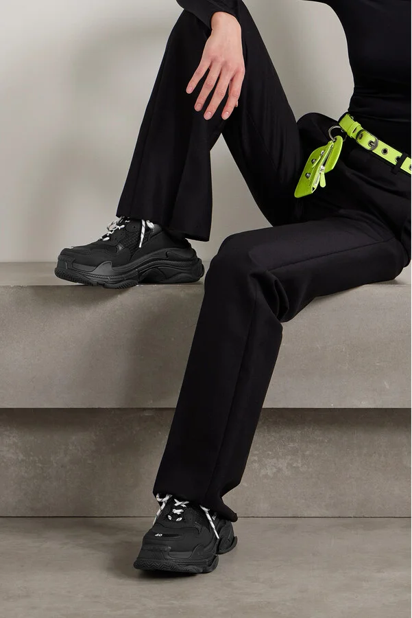Balenciaga - Triple S Embroidered Faux Nubuck And Mesh Slip-on Sneakers - Black - Image 2