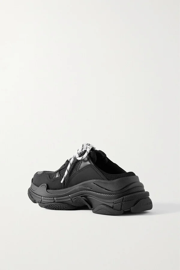 Balenciaga - Triple S Embroidered Faux Nubuck And Mesh Slip-on Sneakers - Black - Image 3