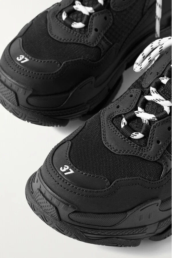 Balenciaga - Triple S Embroidered Faux Nubuck And Mesh Slip-on Sneakers - Black - Image 4