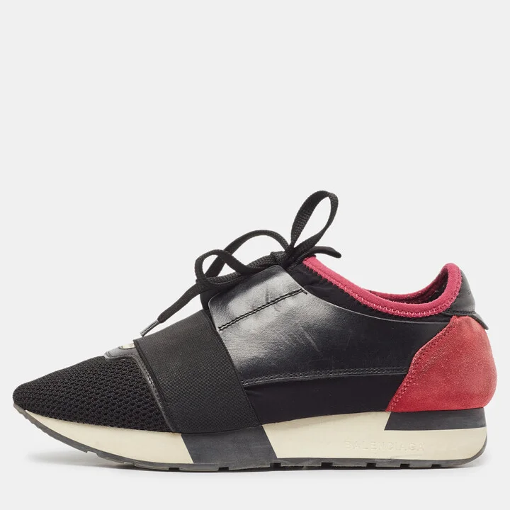 Balenciaga Two Tone Mesh and Leather Race Runner Sneakers Size 37