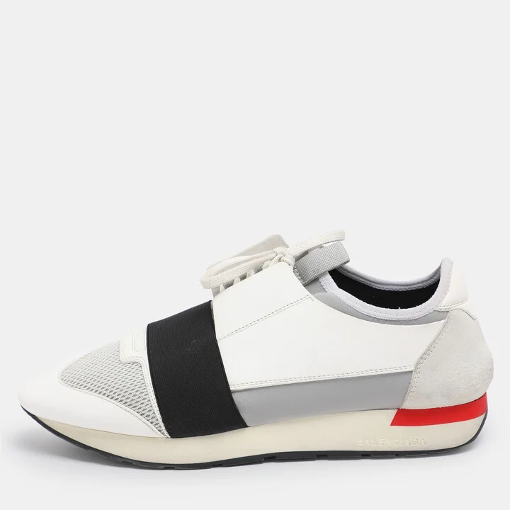 Balenciaga White Leather and Mesh Race Runner Low Top Sneakers Size 43