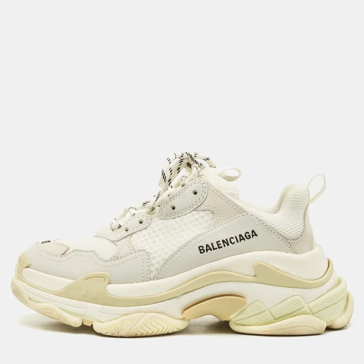 Balenciaga White Leather and Mesh Triple S Sneakers Size 38
