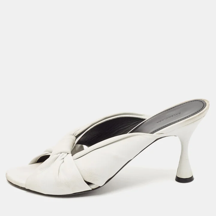 Balenciaga White Leather Knot Open Toe Slide Sandals Size 40.5