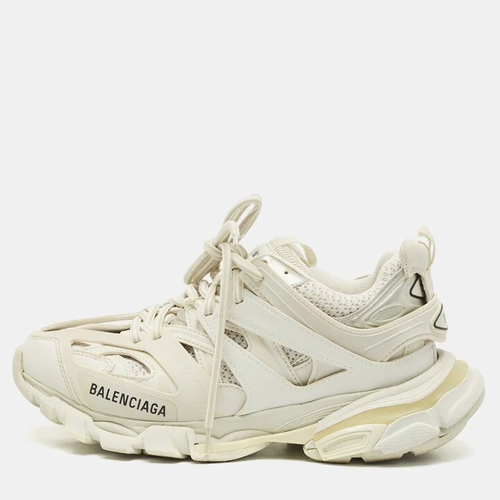 Balenciaga White Mesh and Faux Leather Track Sneakers Size 38