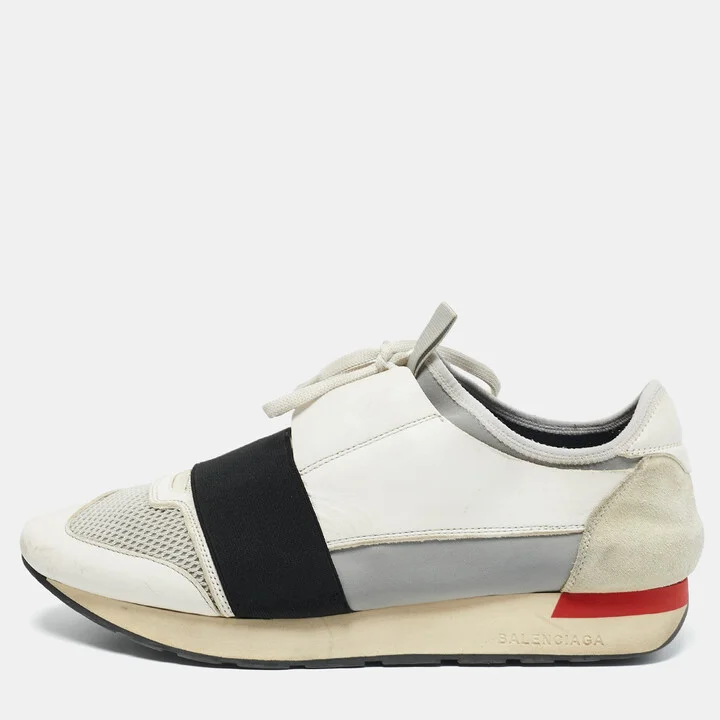 Balenciaga White Mesh and Leather Race Runner Sneakers Size 41