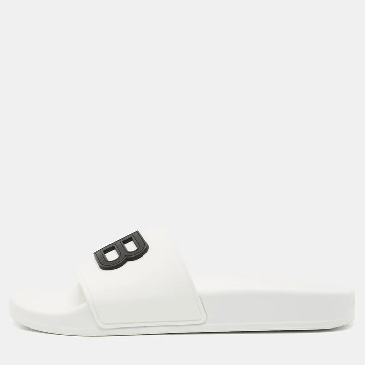 Balenciaga White Rubber BB Pool Slide Sandals Size 37