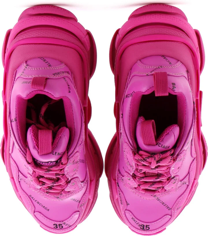 Balenciaga Women's Allover Logo Triple S Sneakers Printed Technical Fabric and Faux Leather - Image 2