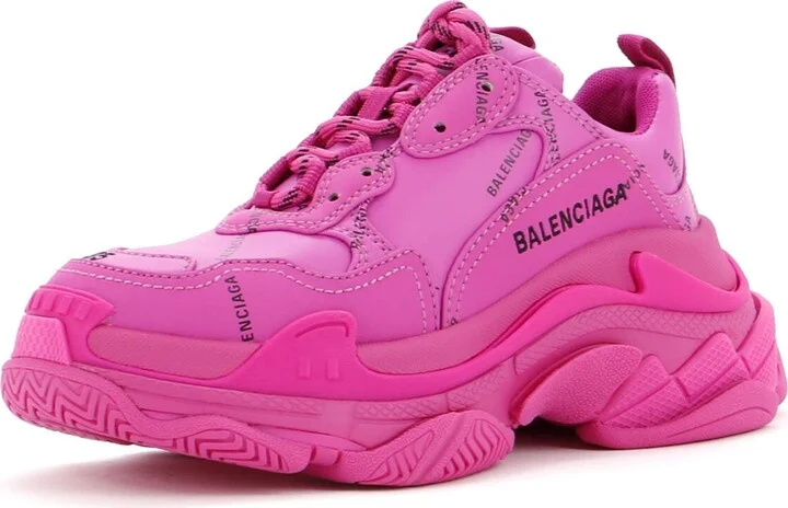 Balenciaga Women's Allover Logo Triple S Sneakers Printed Technical Fabric and Faux Leather